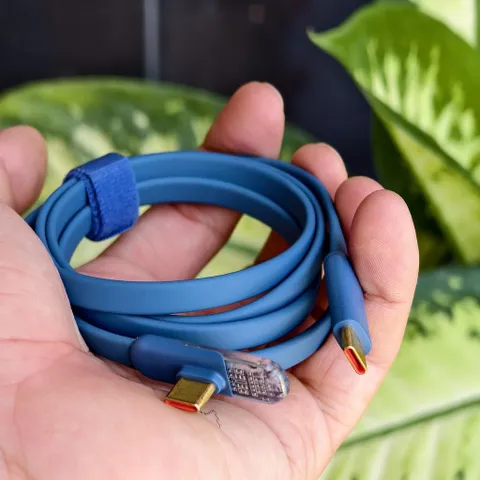 Cáp Sạc Nhanh Toocki Type C to Type C 240W 5A - Đầu Gập Chữ L Trong Suốt, Có Chip E-Marker, Dài 1m