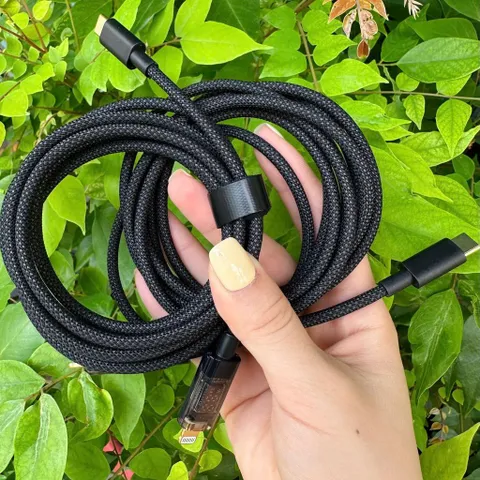 Cáp Sạc Nhanh Pisen C to L và C to C (dùng cho ip5-14 và typeC cho ip15-17) - Bọc Dù Dài 2M - Có Báo Công Suất Sạc