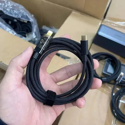 Cáp Sạc Nhanh Pisen C to L và C to C (dùng cho ip5-14 và typeC cho ip15-17) - Bọc Dù Dài 2M - Có Báo Công Suất Sạc