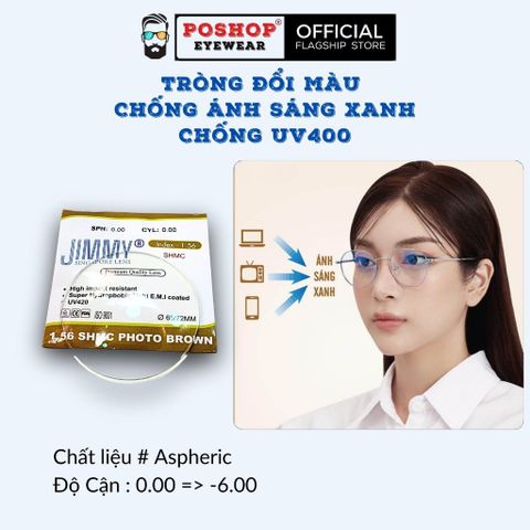 Tròng Kính Cận Đổi Màu Mắt Kính Có Độ Chống Ánh Sáng Xanh Đi Nắng Chống UV400 POSHOP