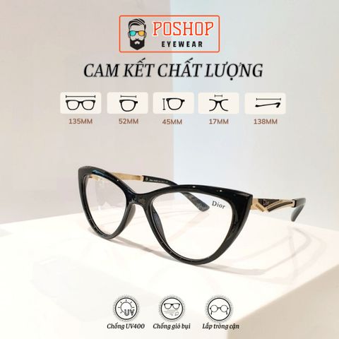 Gọng kính cận mắt mèo nữ D905 kiểu mắt kính tròn chất liệu nhựa dẻo gọng kim loại thời trang POSHOP