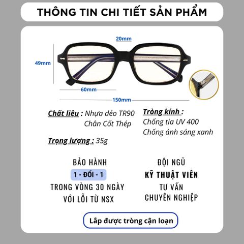 Gọng kính nam gọng vuông kính cận loạn cốt kim loại chống ánh sáng xanh và ngăn uv400 ST01 POSHOP