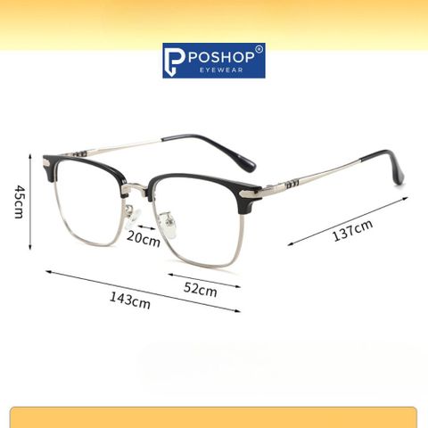 Gọng Kính Nam Kim Loại Nửa Viền Siêu Nhẹ TR68012, Thiết Kế Lịch Lãm, Tròng Kính Chống Ánh Sáng Xanh Bảo Vệ Mắt Toàn Diện