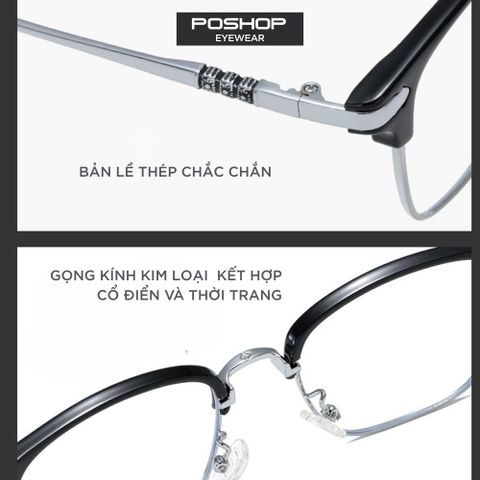 Gọng Kính Nam Kim Loại Nửa Viền Siêu Nhẹ TR68012, Thiết Kế Lịch Lãm, Tròng Kính Chống Ánh Sáng Xanh Bảo Vệ Mắt Toàn Diện