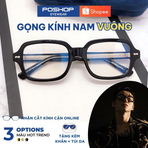 Gọng kính nam gọng vuông kính cận loạn cốt kim loại chống ánh sáng xanh và ngăn uv400 ST01 POSHOP