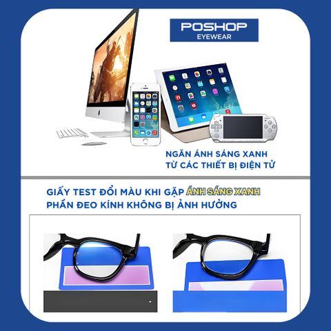 Mắt Kính Nam Cao Cấp POSHOP Mắt Vuông Gọng Dẻo Cắt Tròng Cận Chống Ánh Sáng Xanh SS Chữ V Thời Trang
