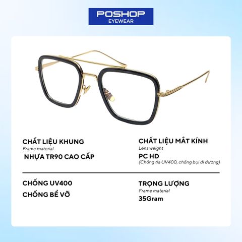 Kính râm nam gọng vuông cao cấp, kính mát nam mắt vuông to, chống tia UV400 IRONMAN POSHOP