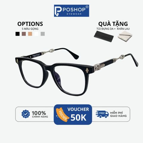 Mắt kính cận không độ nam nữ gọng kim loại cao cấp chống tia uv400 thời trang dễ đeo CH01 POSHOP