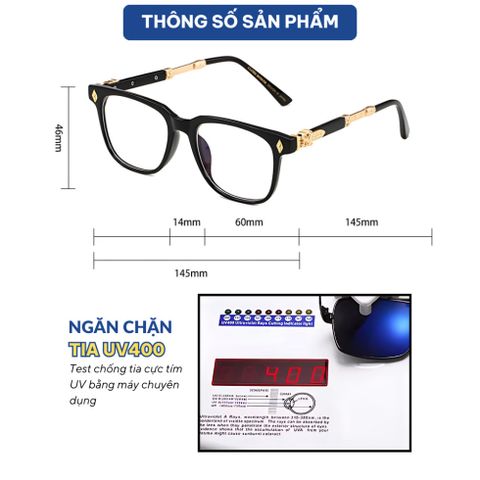 Mắt kính cận không độ nam nữ gọng kim loại cao cấp chống tia uv400 thời trang dễ đeo CH01 POSHOP