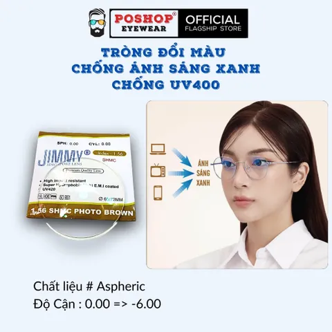 Cặp Tròng Kính Cận Loạn Mắt Kính Chống Ánh Sáng Xanh Đổi Màu Đi Nắng Chống Tia UV POSHOP