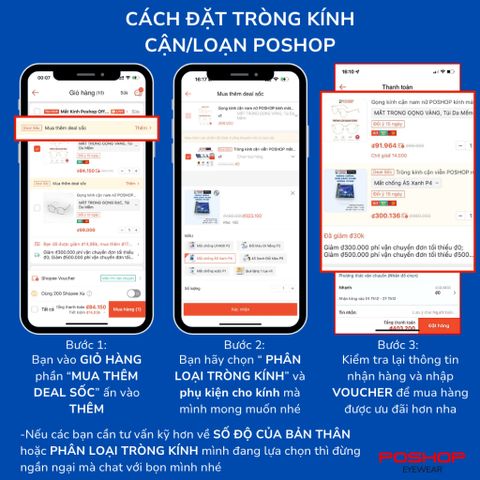 Cặp Tròng Kính Cận Loạn Mắt Kính Chống Ánh Sáng Xanh Đổi Màu Đi Nắng Chống Tia UV POSHOP