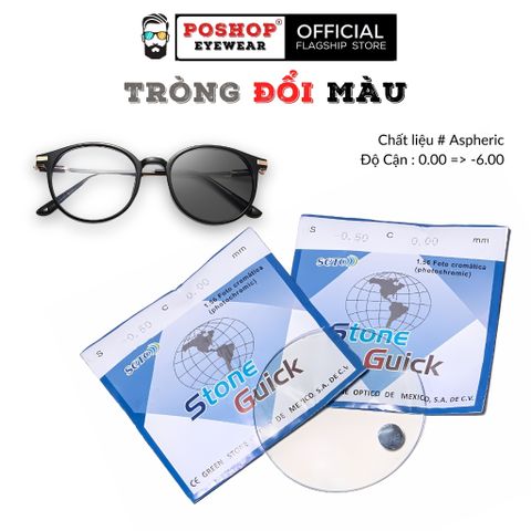 Cặp Tròng Kính Cận Loạn Mắt Kính Chống Ánh Sáng Xanh Đổi Màu Đi Nắng Chống Tia UV POSHOP
