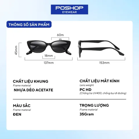 Mắt kính thời trang nữ gọng kính mát chống tia uv kiểu dáng thời trang dễ đeo B2130 POSHOP