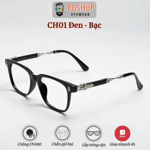 Mắt kính cận không độ nam nữ gọng kim loại cao cấp chống tia uv400 thời trang dễ đeo CH012 POSHOP