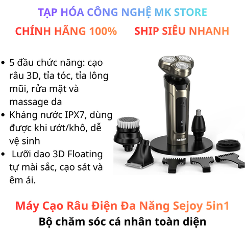 Máy cạo râu, rửa mặt, tỉa lông mũi đa năng 5in1 hãng Sejoy, bộ chăm sóc toàn diện cho quý ông