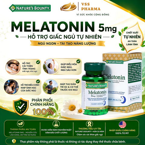 Viên uống Hỗ trợ giấc ngủ  Nature's Bounty Melatoni n (60 viên) giúp ngủ sâu giấc, thư giãn giảm căng thẳng