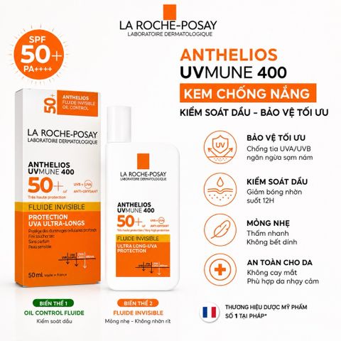 Kem Chống Nắng La Roche-Posay Anthelios UVMune 400 SPF50+ PA++++ 50ml (Oil Control/Invisible Fluid)