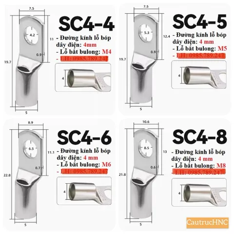 ✅ Đầu cos [LOẠI DÀY] SC4, SC6, SC10, SC16, SC25, SC35, SC50, SC70, SC95, SC120, SC150