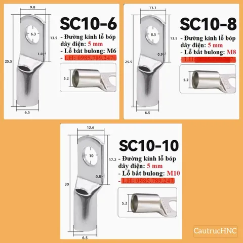 ✅ Đầu cos [LOẠI DÀY] SC4, SC6, SC10, SC16, SC25, SC35, SC50, SC70, SC95, SC120, SC150