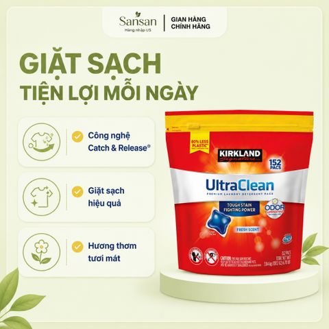 Viên Giặt Kirkland Signature Ultra Clean HE 152 Viên - Giặt Sạch Quần Áo, Hương Thơm Tươi Mát, Dùng Cho Mọi Loại Máy