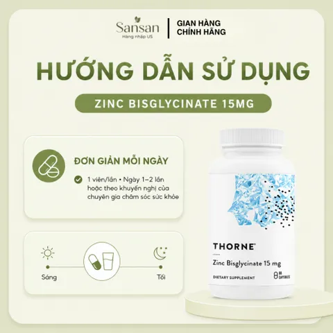 Thorne Zinc Bisglycinate 15mg 60 Viên - Kẽm Hữu Cơ Hỗ Trợ Da, Mắt & Hệ Miễn Dịch