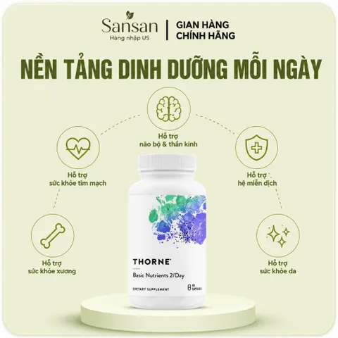 Thorne Basic Nutrients 2/Day 60, 120 Viên - Vitamin Tổng Hợp & Khoáng Chất Cho Người Lớn, Hỗ Trợ Sức Khỏe Toàn Diện