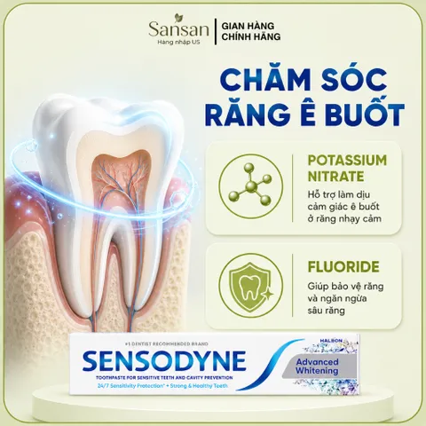 Kem Đánh Răng Sensodyne Advanced Whitening 184g x4 Giảm Ê Buốt, Làm Trắng Răng, Hơi Thở Thơm Mát