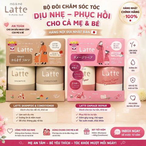 Set dầu gội xả Latte cho mẹ và bé hương hoa nhài táo 400ml x 2 