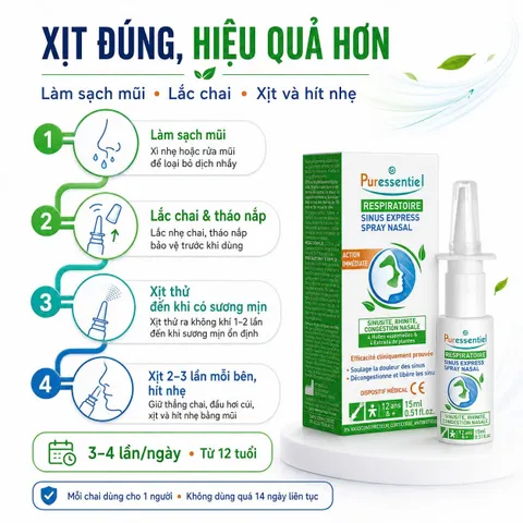 Xịt Mũi Viêm Xoang Thảo Dược Sinus Express 15ml - Giảm Nghẹt Mũi, Đau Đầu, 100% Thiên Nhiên, Thông Xoang Nhanh, An Toàn Cho Sức Khỏe