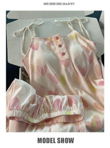 Bộ đồ nữ mặc nhà, mặc ngủ sẵn miếng lót ngực họa tiết tim xinh xắn, gợi cảm, mát rượi cho mùa hè