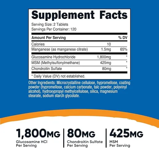 Hàng Mỹ - Nutricost Glucosamine Chondoiin MSM 240 viên - Hỗ trợ xương khớp, vận động linh hoạt