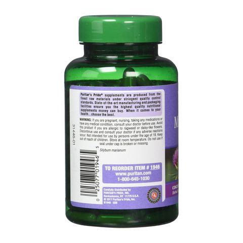 Puritan's pride milk thistle extract 1000mg - Viên uống bổ gan hỗ trợ giải độc gan 180 viên sản xuất Mỹ