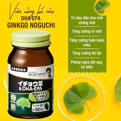 Viên Uống Bổ Não DHA Ginkgo Noguchi 60 Viên Nhật Bản - Kết Hợp Bạch Quả, DHA, EPA Hỗ Trợ Não Bộ Khỏe Mạnh