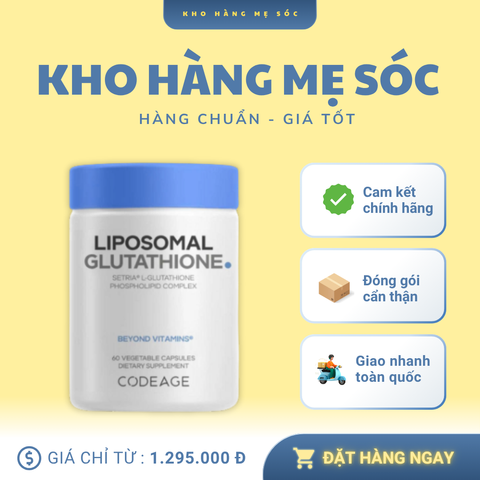 Viên uống trắng da Codeage Liposomal Glutathione 500mg - 60 viên hỗ trợ làm sáng da, chống oxy hóa, không gluten, Non-GMO