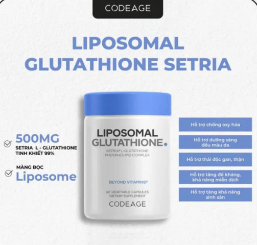 Viên uống trắng da Codeage Liposomal Glutathione 500mg - 60 viên hỗ trợ làm sáng da, chống oxy hóa, không gluten, Non-GMO