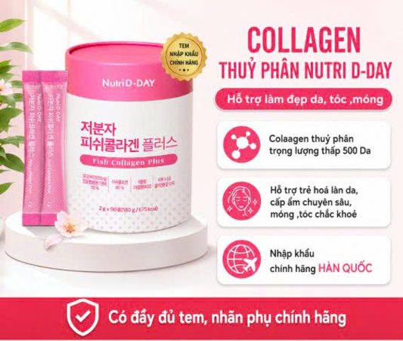 Collagen thủy phân trọng lượng thấp 500Da 90 gói Nutri D-DAY giúp sáng da mờ nám, khỏe tóc móng [hàng nhập khẩu]