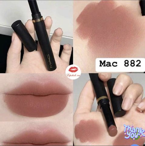 Son lì- 882  màu hồng đất, son Mac Powder Kiss Velvet Blur Slim Stick Lipstick All-Star Anise, fullsize fullbox, hàng nhập Mỹ
