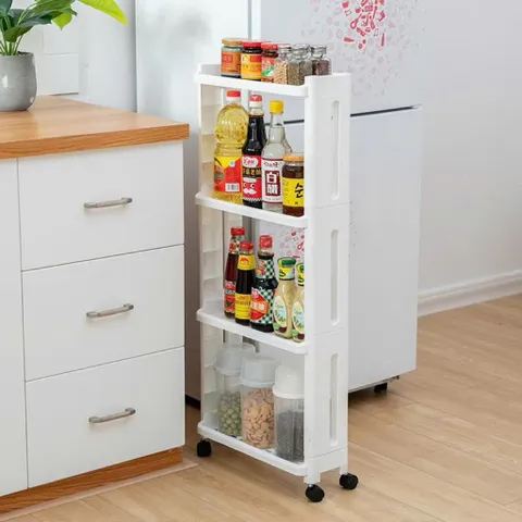 Kệ Hẹp Di Động 4 Tầng Có Bánh Xe Di Chuyển Siêu Hot, Tiện Lợi