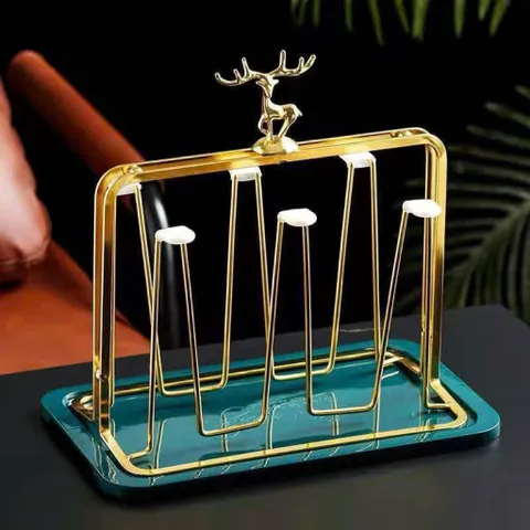 Khay Úp Cốc Hình Chữ Nhật Tuần Lộc Mạ Vàng Sang Chảnh - HÀNG LOẠI 1