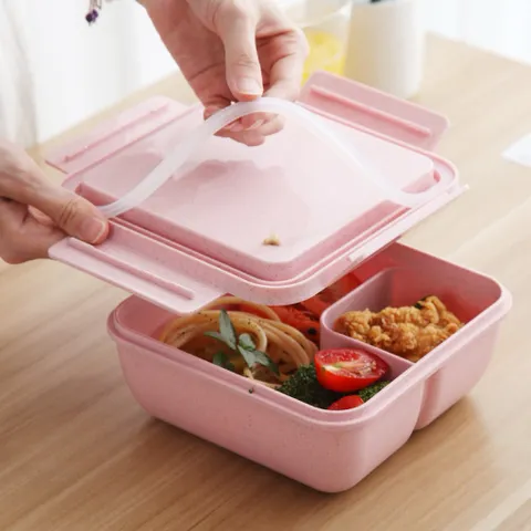 Hộp cơm lúa mạch 2 ngăn có muỗng đũa 1100 ml