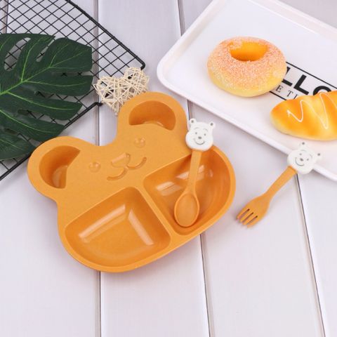 Khay ăn dặm 2 ngăn hình gấu cho bé (muỗng , nĩa)