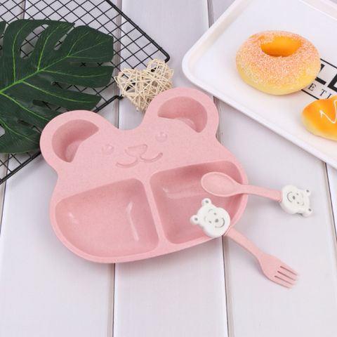 Khay ăn dặm 2 ngăn hình gấu cho bé (muỗng , nĩa)