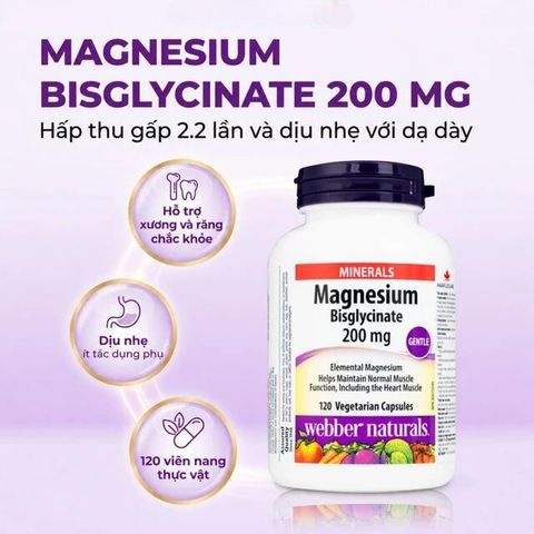 Viên uống hỗ trợ xương răng chắc khỏe Magnesium Bisglycinate Webber Naturals (120 viên)
