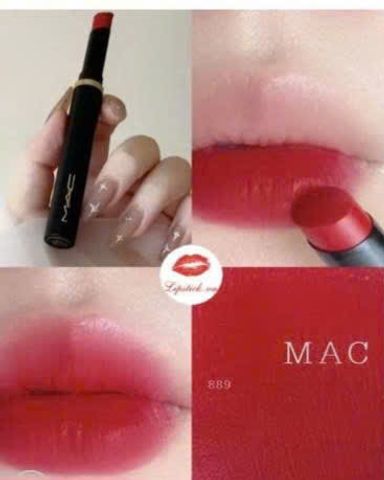 Son lì- 889 màu Đỏ Ruby, son Mac Powder Kiss Velvet Blur Slim Ruby New, fullsize fullbox, hàng nhập Mỹ