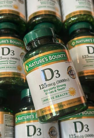 Viên uống Nature's Bounty D3 125 mcg (5000 IU) |120 & 400 viên| Kiến tạo cấu trúc xương vững chắc & Kích hoạt các tế bào miễn dịch [S/P Chuẩn Mỹ]