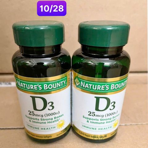 Viên uống Nature's Bounty D3 125 mcg (5000 IU) |120 & 400 viên| Kiến tạo cấu trúc xương vững chắc & Kích hoạt các tế bào miễn dịch [S/P Chuẩn Mỹ]