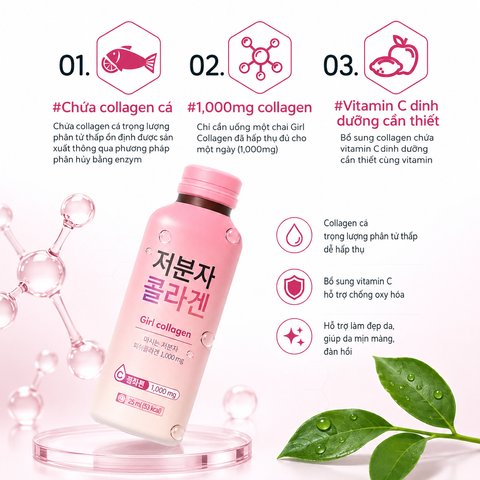 (Hàn Quốc) Nước Uống Girl Collagen 1000mg Chính Hãng Collagen Đẹp Da Hỗ Trợ Cải Thiện Độ Đàn Hồi, Giảm Khô Sạm, Cho Da Căng Mịn