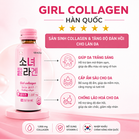 (Hàn Quốc) Nước Uống Girl Collagen 1000mg Chính Hãng Collagen Đẹp Da Hỗ Trợ Cải Thiện Độ Đàn Hồi, Giảm Khô Sạm, Cho Da Căng Mịn