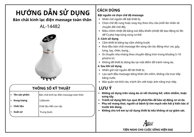 Bàn chải kinh lạc điện massage toàn thân ALIZZ AL 