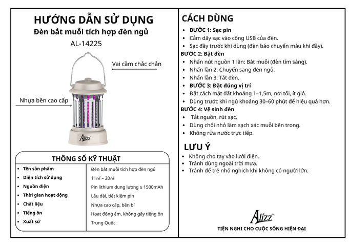 ĐÈN BẮT MUỖI TÍCH HỢP ĐÈN NGỦ ALIZZ AL, GIẢI PHÁP HIỆU QUẢ CHỐNG MUỖI CHO KHÔNG GIAN NHỎ